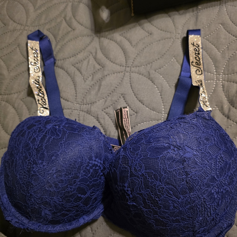 Victoria's Secret Navy Lace Bra with Gold Accents